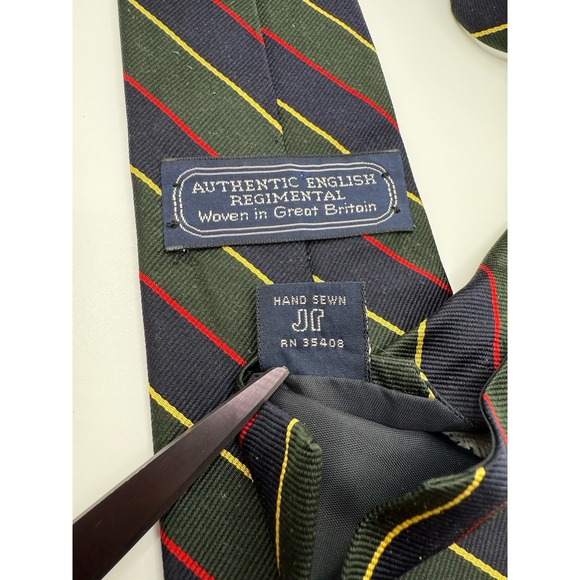 Vintage Abercrombie & Fitch Regimental Silk Tie Made in Great Britain Green Navy - Picture 4 of 7